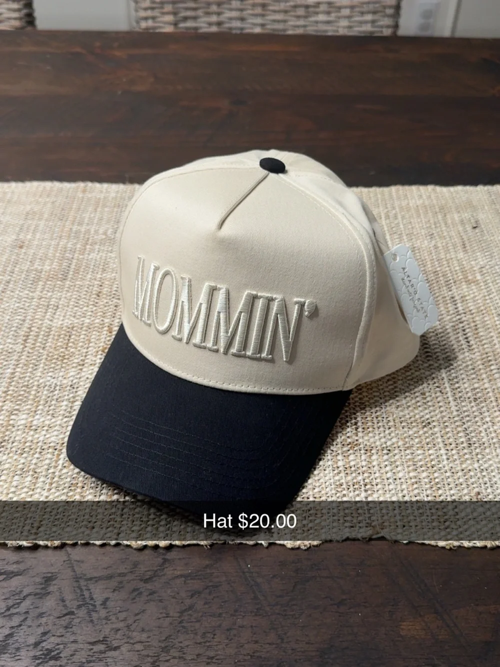 Altar'd State 'MOMMIN' Two-Tone Cream and Black Baseball Cap